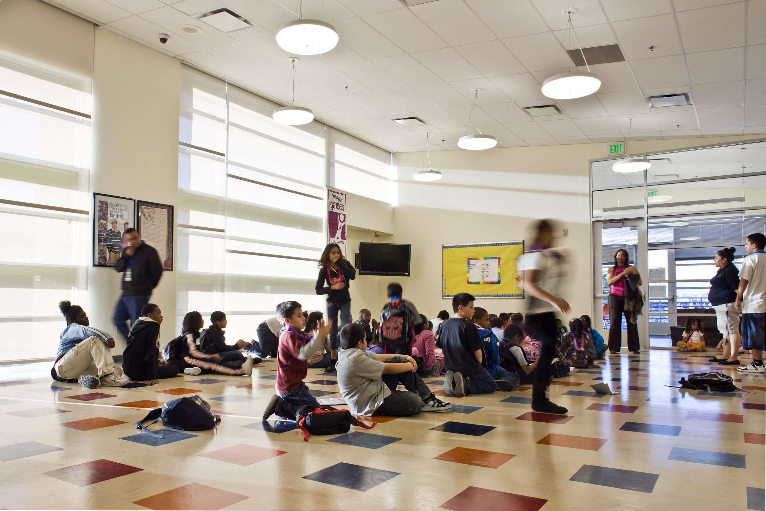 Students in school commons area
